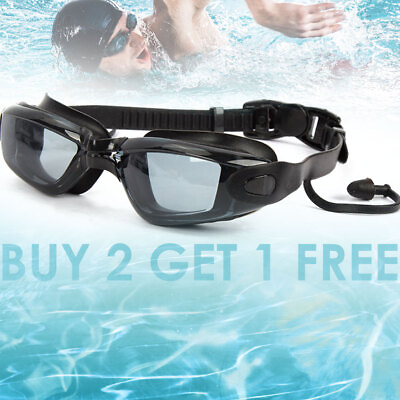 Adult Swim Goggles Adjustable Waterproof Anti Fog UV Swimming Glasses Ear Plug