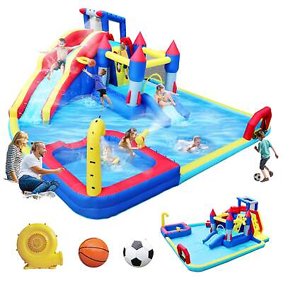 #ad 10 in1 Inflatable slide water park bounce house garden with splash pool For Kids