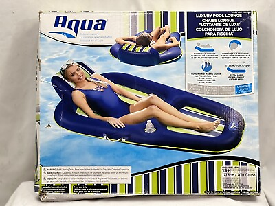 Aqua Pool Lounge Extra Long 70in Comfortable Headrest Soft CoolWeaveFabric Cover
