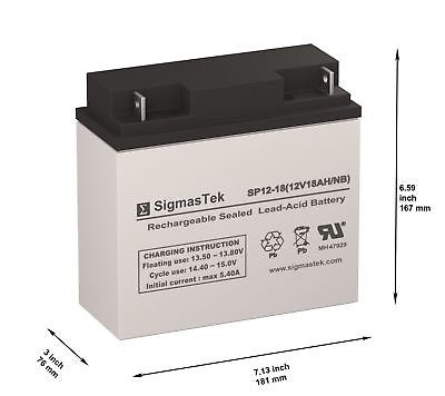 12 Volt 18 Amp 12V 18AH Sealed Lead Acid Battery by SigmasTek