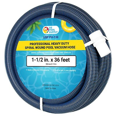 #ad 1 1 2quot; x 36 Foot Heavy Duty Spiral Wound Swimming Pool Vacuum Hose Swivel Cuff