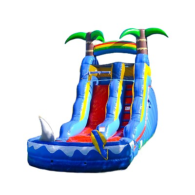 #ad HeroKiddo Ocean Shark 15#x27; Inflatable Slide with Pool No Blower