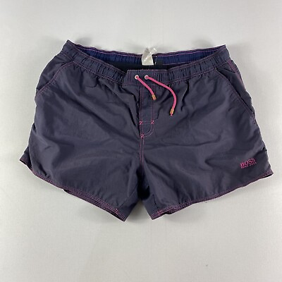 #ad Hugo Boss Swim Trunks Mens Size Large Purple Lined Drawstring Board Shorts