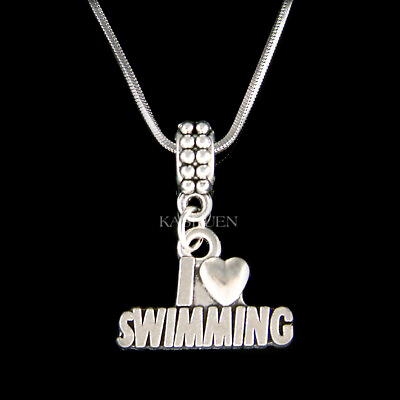 #ad I Love Swimming Necklace Heart Swim Team Sports Christmas Gift Boys Girl Jewelry