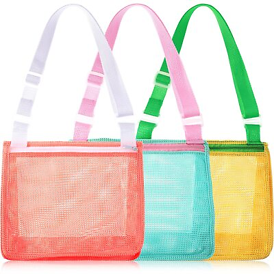 #ad 3 Pieces Extra Large Kid Beach Toy Mesh Bag Swimming Mesh Bag Foldable Storag...