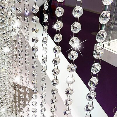 #ad 30FT Acrylic Crystal Beads 14mm Chandelier Garland Hanging Wedding Curtain Decor