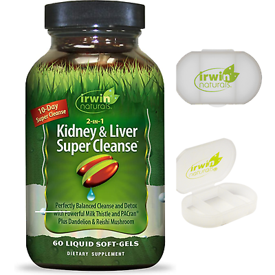 #ad IRWIN NATURALS Kidney Liver 2 in 1 Super Cleanse 60 Count with Pill Case