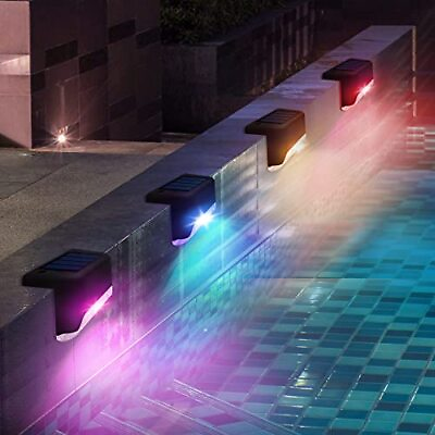Solar Pool Side Lights 4 Pack Color Changing Waterproof Light up Swimming Po...