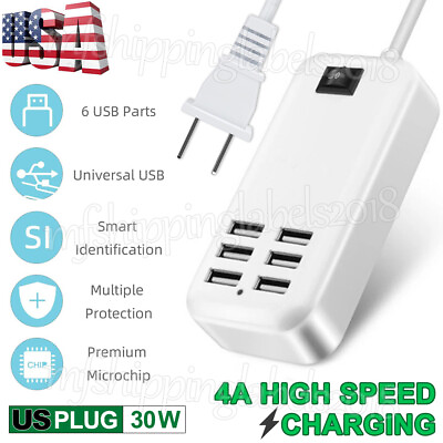 #ad 6 Port USB Hub Fast Wall Charger Station Multi Function Desktop AC Power Adapter