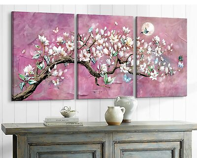 #ad Cherry Blossom Wall Art Floral Wall Decor Living Room Purple Art Pink Flower ...
