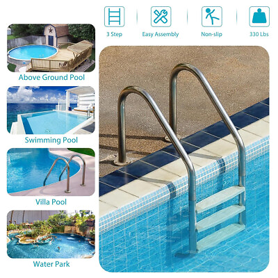 #ad 3 Steps Swimming Pool Ladder Stainless Steel Pool Anti Slip Steps for Inground h