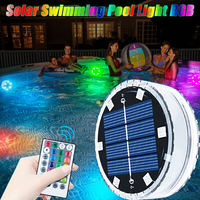 #ad Solar Swimming Pool Light RGB LED Colorful Underwater Lighting Submersible Lamp