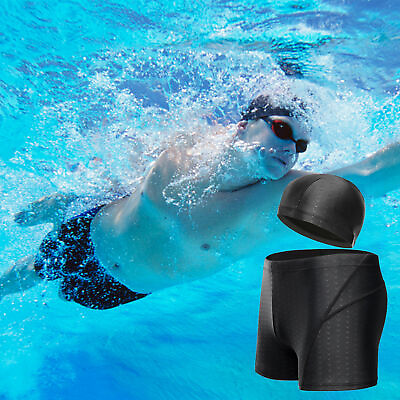 #ad #ad Men#x27;s Sharkskin Swimming Trunks Cap Kit Swim Jammers Racing Training Swimwear