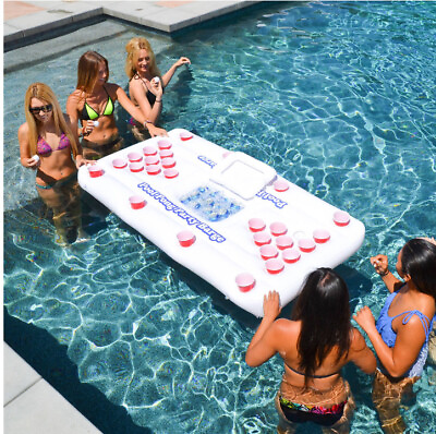 Best Pool Party Barge Floating 10 Cup Beer Pong Pong w Built in Cooler 6 Feet