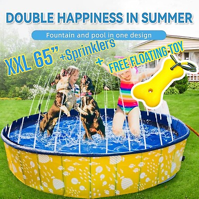 #ad XLL Large 65quot; Foldable Dog Swimming Pool Pet Toy Bathtub Collapsible Sprinkler
