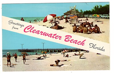 #ad #ad Postcard FL Greetings from Clearwater Beach Sand Swimming Florida
