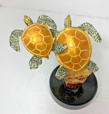 #ad SPI San Pacific International Brass Sea Turtles Swimming Small Sculpture Figure