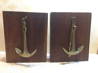 Vintage Nautical Brass Anchors Wooden Bookends