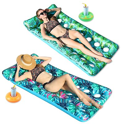 #ad 2PK Inflatable Swimming Pool Floats for Adults Lounger Raft Floaties w Headrest