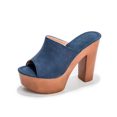 #ad Womens Summer Pump Block Heels Roman Round Toe Platform Mule Suede Shoes Sandals