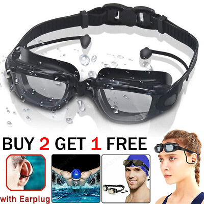 #ad #ad Adult Swim Goggles Adjustable Waterproof Anti Fog UV Swimming Glasses Ear Plug