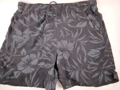 #ad Vintage Faded Glory Mesh Lined Navy Swim Trunks Tropical Floral Men#x27;s M 32 34