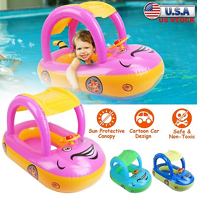#ad #ad Inflatable Pool Baby Float Car Shaped Toddler Swimming Float Boat Pool Play Toy