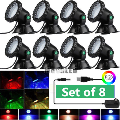 #ad 8 Pack Submersible 36 LED RGB Pond Spot Lights for Underwater Pool Fountain IP68