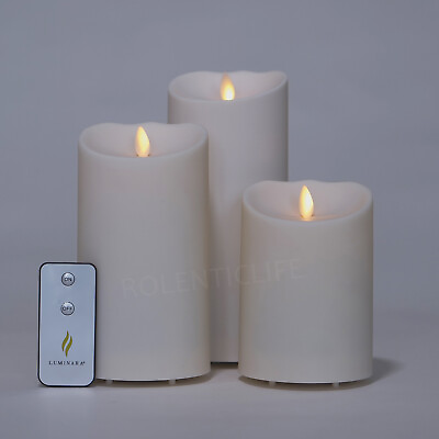 Luminara Flameless Remote Outdoor Candles Battery Operated Waterproof Set of 3