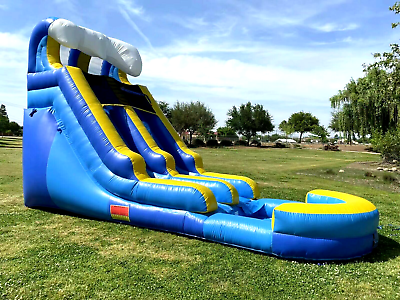 Tsunami Blue Wave 15 Foot Inflatable Water Slide Commercial PVC 1.5HP Blower