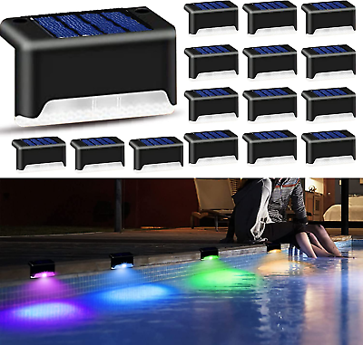 #ad 16Pcs Solar Pool Side Lights Color Changing Deck Lights Outdoor LED Step Lamp