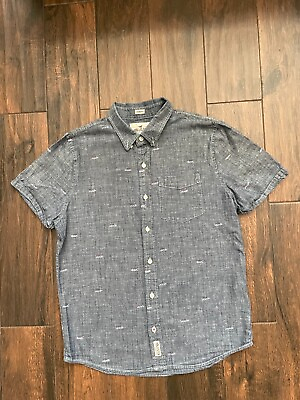 #ad #ad Hollister men#x27;s button up top shirt size L short sleeve chambray dark gray