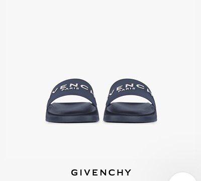 #ad Givenchy Women#x27;s Sandal Logo Pool Slides Steel Blue Size 39 Us 8. Run Small.