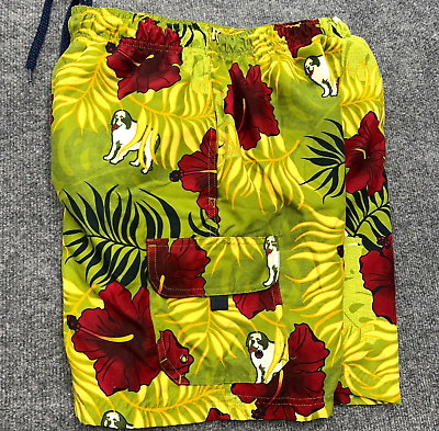 #ad BIG DOGS Swim Trunks Board Shorts Mens M Tropical Hawaiian Dog Floral Cargo Pkt