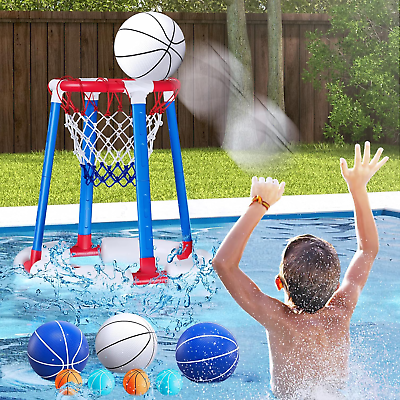 #ad #ad Basketball Hoop Poolside Floating with 4 balls 4 Balloons Outdoor Swimming Pool