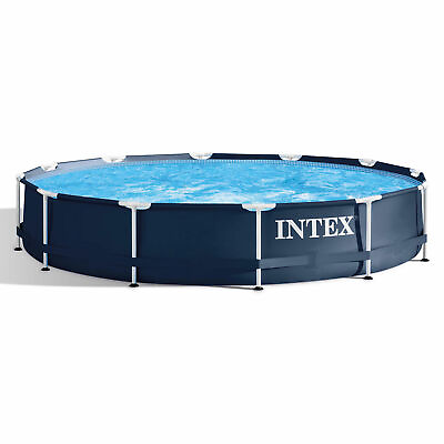 Intex Metal Frame 12#x27; x 30quot; Round Above Ground Outdoor Swimming Pool with Pump