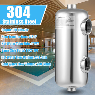 Stainless Pool Heat Exchanger Tube Heat Exchanger for Spa Swimming 1 1 2#x27;#x27;FPT