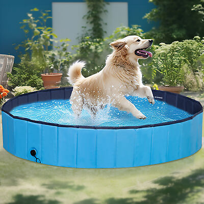 #ad Foldable Dog Pool Hard Plastic Swimming Pool for Large Dog amp; Kids Outdoor Blue