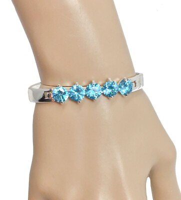 #ad Silver Tone Aqua Pool Blue Cubic Zirconia CZ Dainty Bracelet by L#x27;Amour