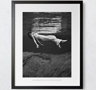 #ad Woman Floating in Water Vintage Lady Swimming Underwater Premium Art Print