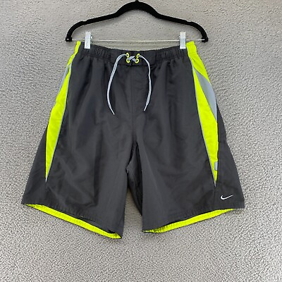 #ad #ad Nike Swim Trunks Mens Large Gray Neon Colorblock Pockets Swimming Water Summer