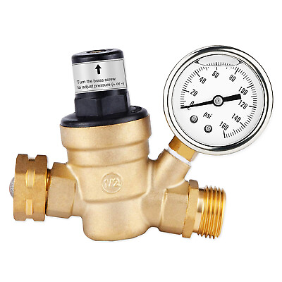 Water Pressure Regulator For RV Lead free Brass Adjustable Reducer Gauge 3 4quot;