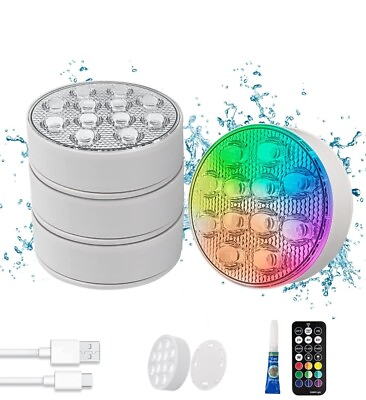 #ad 4Packs Rechargeable Pool LightsDetachable Charging12 Big Optic Lens 16 Colors