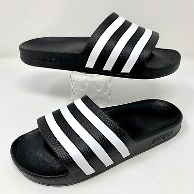 #ad Adidas Adilette Aqua Slide Sandals Women’s 9 Black White