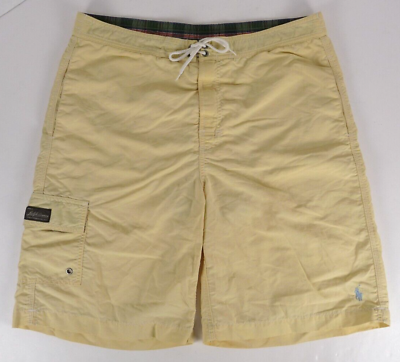 #ad #ad Polo Ralph Lauren Mens M Yellow Lined Board Shorts Swimming Trunks Cargo Pocket
