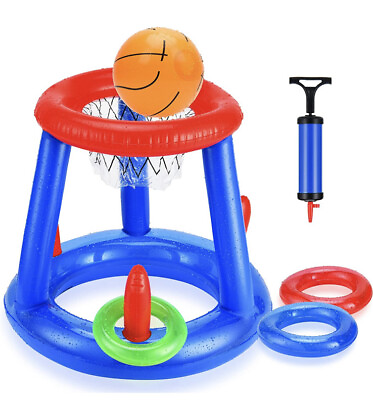 #ad Pool Basketball Hoop Set Inflatable Floating Hoops Ring Toss Game Toys