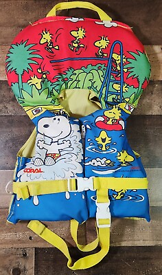 #ad Vintage Snoopy Life Vest Jacket Peanuts Child Small Size 15quot; 25quot; Swimming Safety