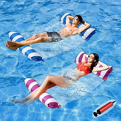 TWO Inflatable Swimming Pool Floats With Pump One Blue Striped One Pink Striped
