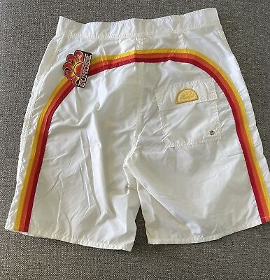 #ad NWT Sundek Size 32 White Rainbow Beach Swim Nylon Shorts Trunks Back Pocket