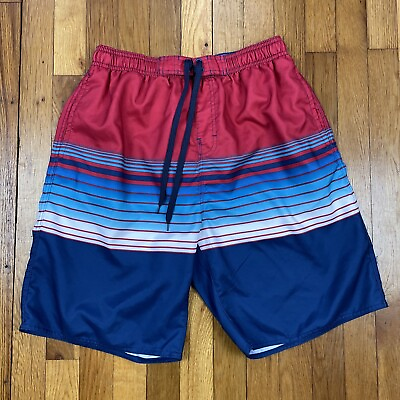 #ad #ad Burnside Boardshorts Mens Medium Swim Trunks Mesh Lined Pockets Red Blue Stripe